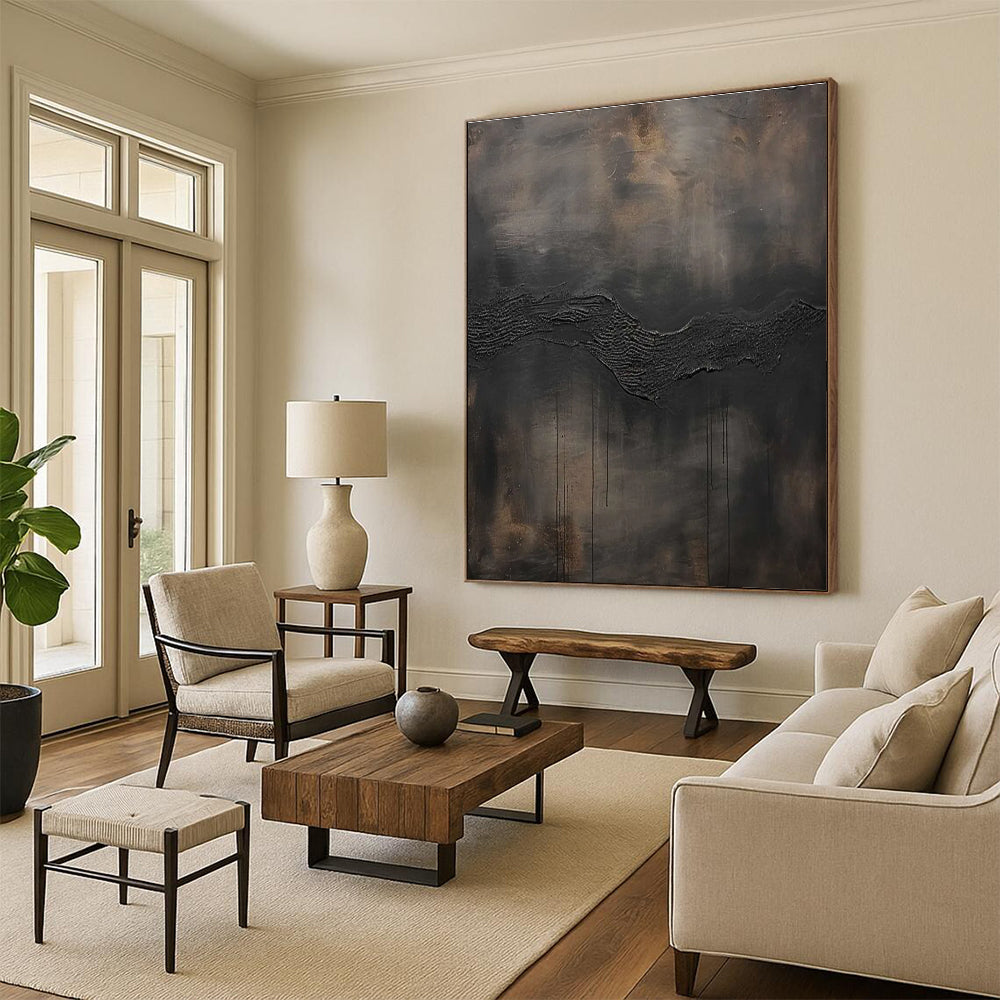 Dark Wave Textured Abstract Painting with Dramatic Lines ADGE506