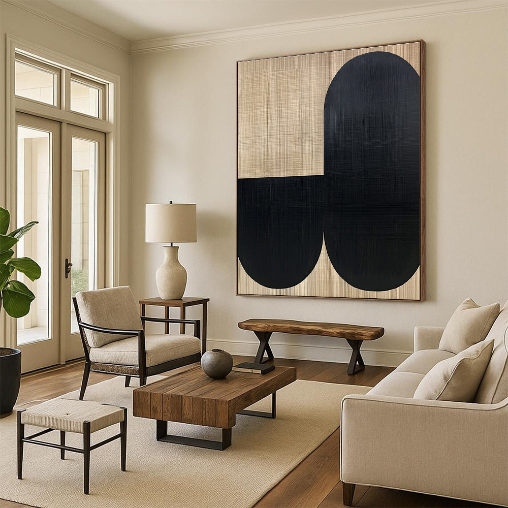 Beige Black Oval Forms Abstract Painting GER838
