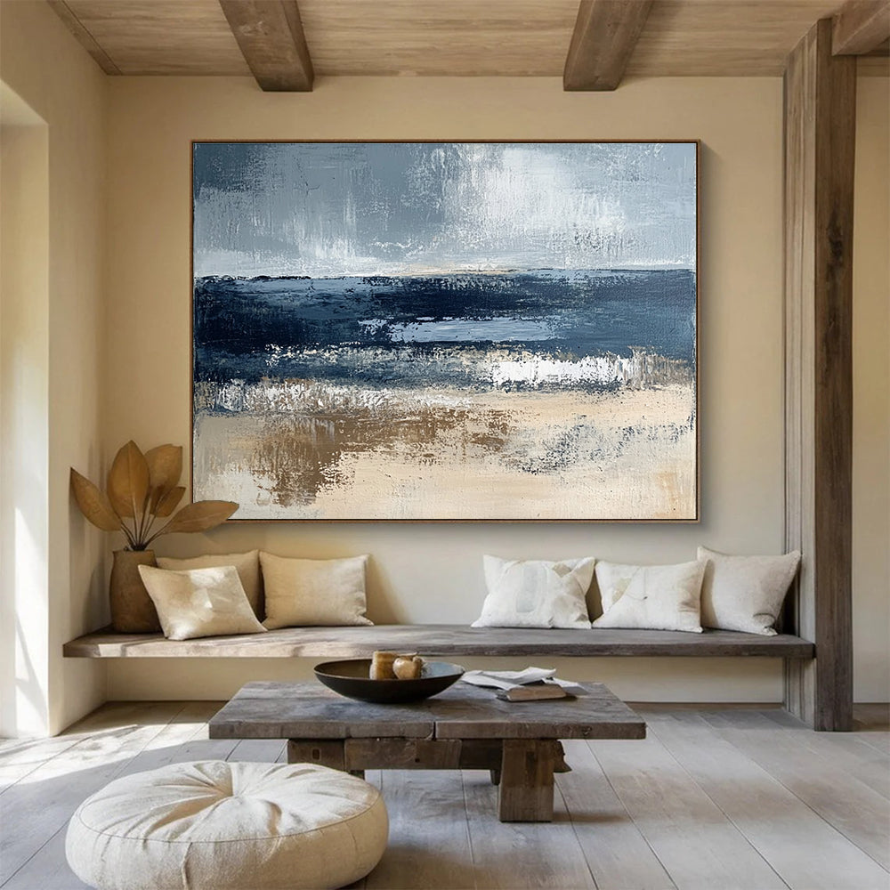 Gray and Blue Coastal Abstract Painting with Textured Layers DYP362