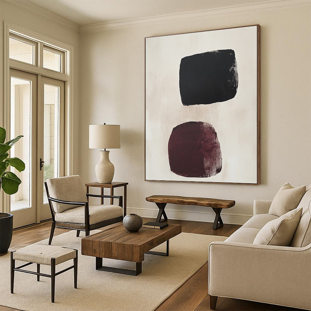 Black and Burgundy Abstract Painting with Simple Forms GER168
