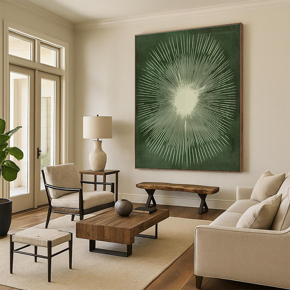 Sunburst - Inspired Green and White Abstract Art GER267