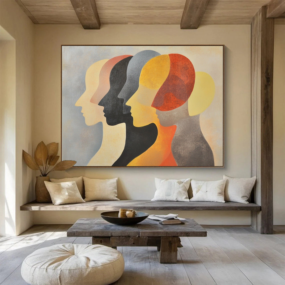 Multi - Colored Abstract Painting of Overlapping Heads DYP139