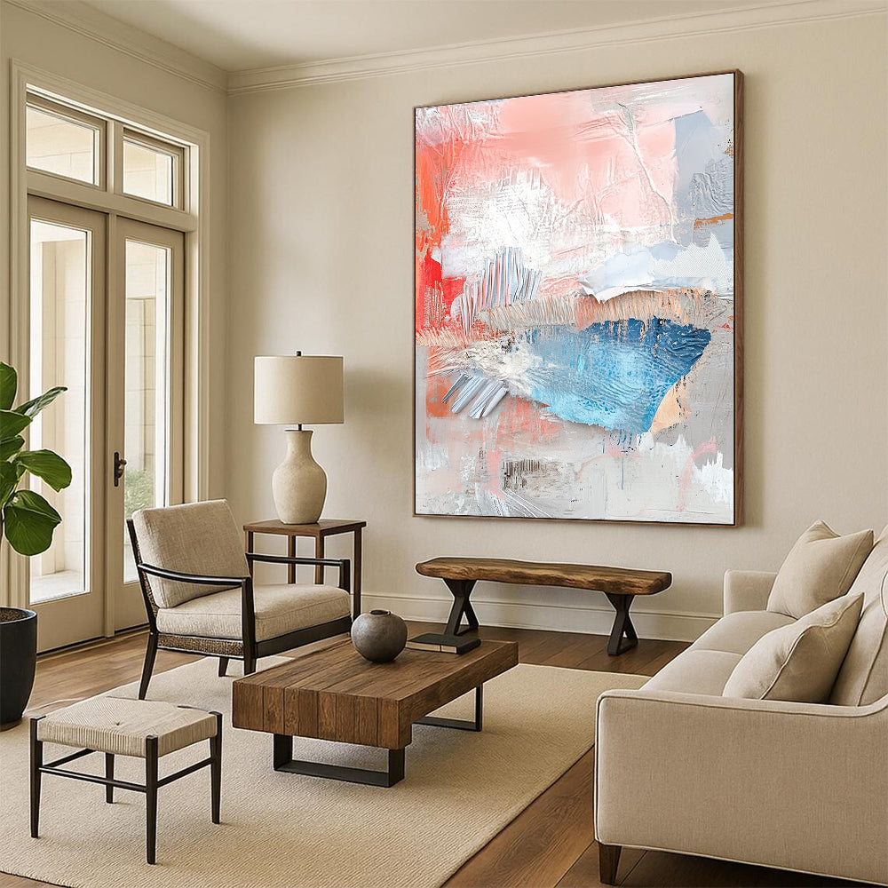 Coral Blue and Gray Textured Collage Art GER196