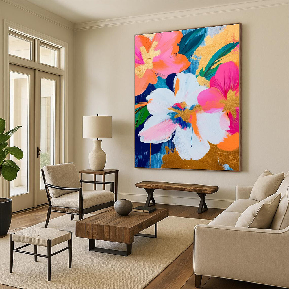Pink Orange and Gold Flower Abstract Painting ADGE284