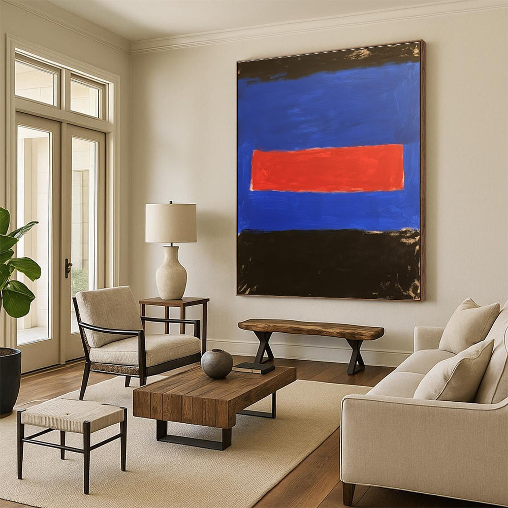 Blue Red Black Abstract Painting with Bold Color Blocks GER028