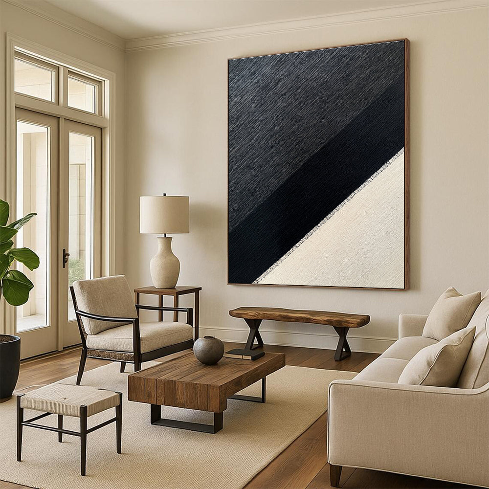 Black and Gray Diagonal Textured Abstract Painting GER215