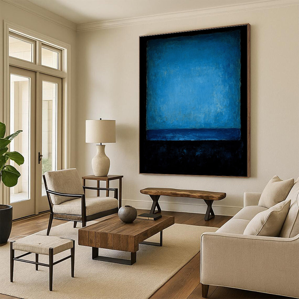 Deep Blue Monochromatic Abstract Painting with Textured Layers GER224