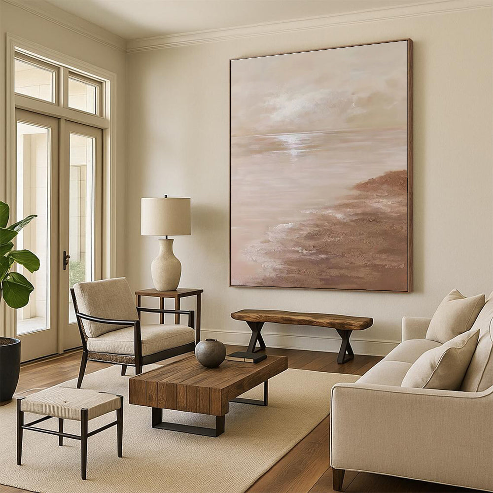 Beige - Toned Seaside Abstract Painting ADGE341