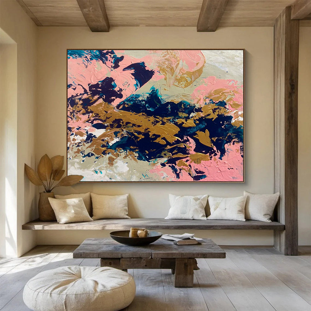 Pink Gold Navy Abstract Painting with Elegant, Feminine Vibes THY384