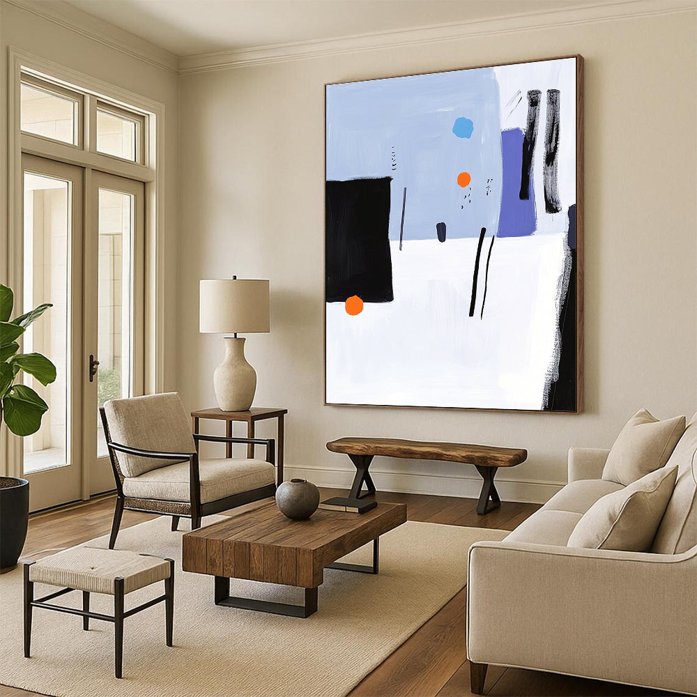 Blue and Purple Abstract Painting with Playful Shapes GER158