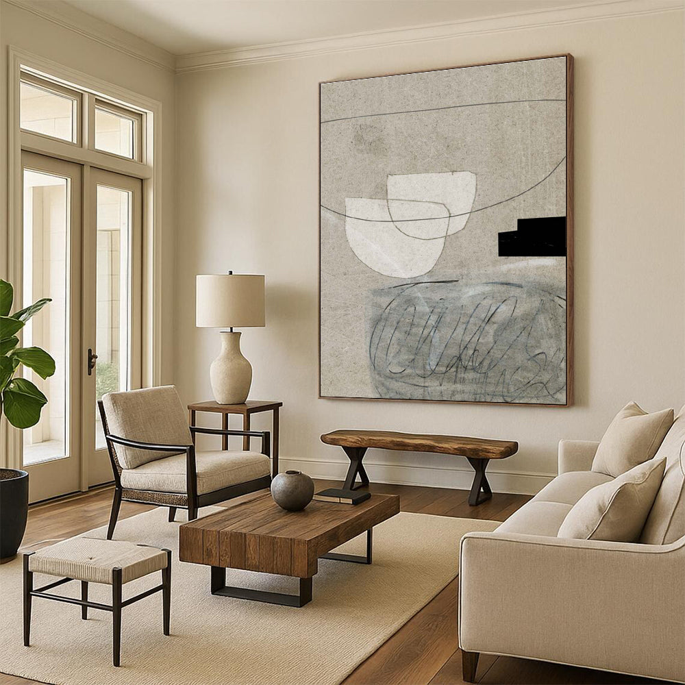 Minimalist Collage on Beige Abstract Painting ADGE167