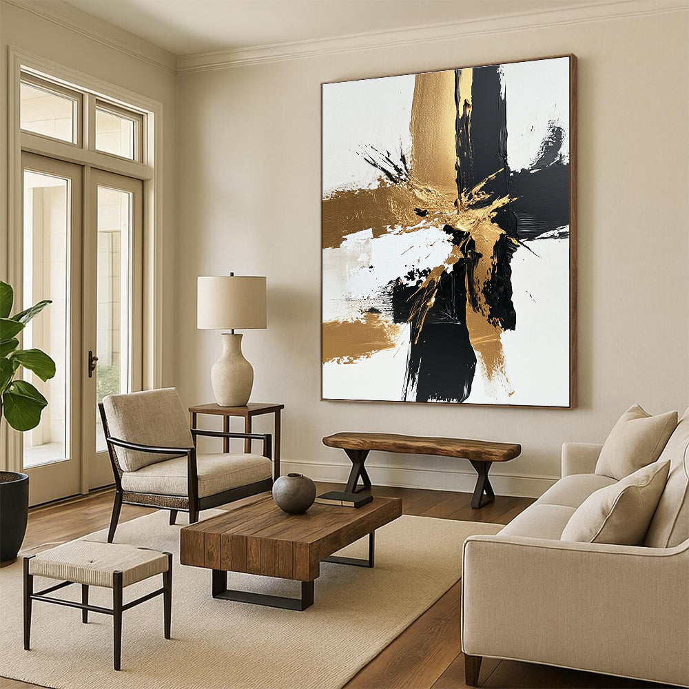 Gold Splash Abstract with Black White and Gray GER366