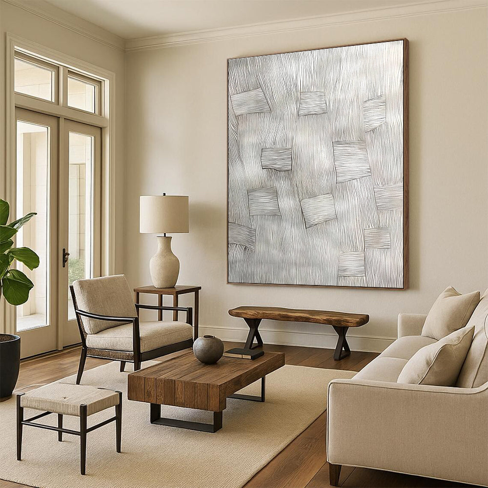 Black White Line Art Blocks Abstract Painting GER868