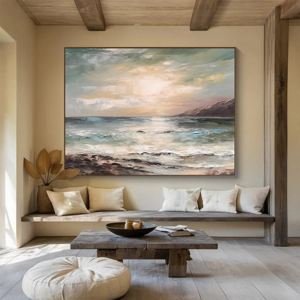 Coastal Sunset Abstract Painting with Subtle Color Blends THY316