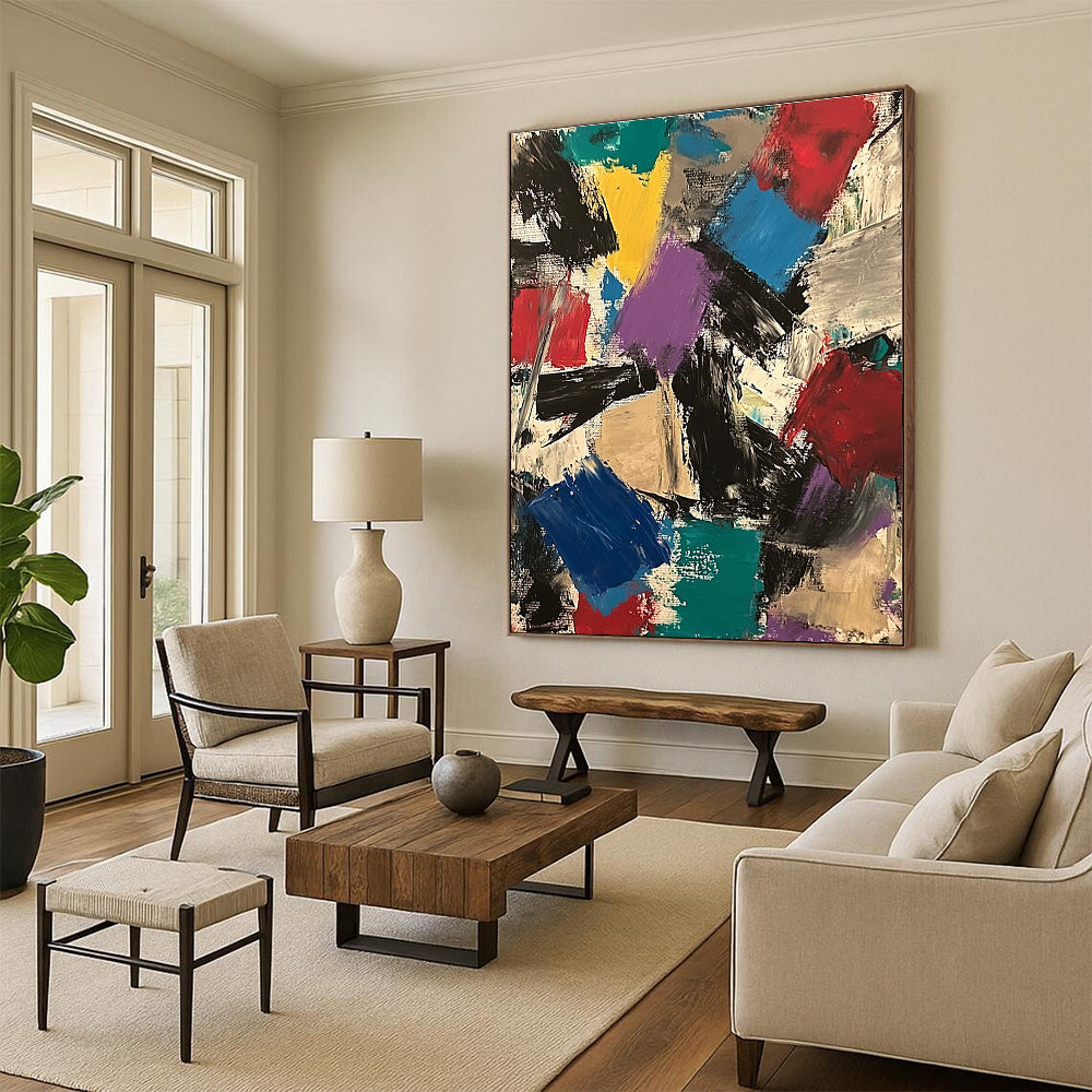 Colorful Patchwork Abstract Painting with Eclectic Shapes GER777