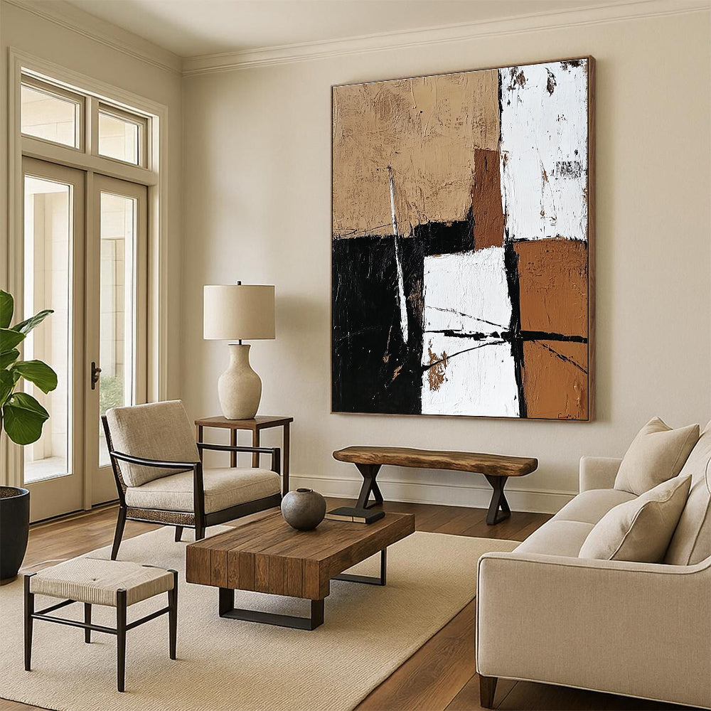 Geometric Neutral Abstract with Black White and Brown GER354