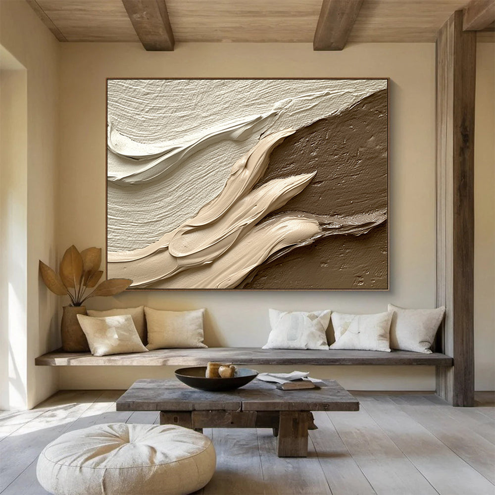 An abstract artwork capturing the intricate meeting of light and dark clay layers with smooth curves and subtle folds, evoking depth and dimension.SC449
