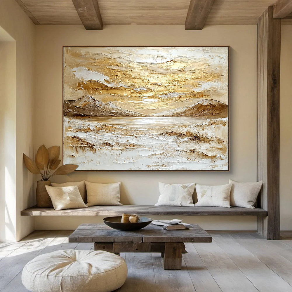 Gold and White Textured Landscape Abstract Painting DYP073