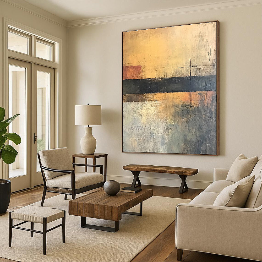 Earth Tone Minimalist Abstract Painting with Subtle Lines GER762