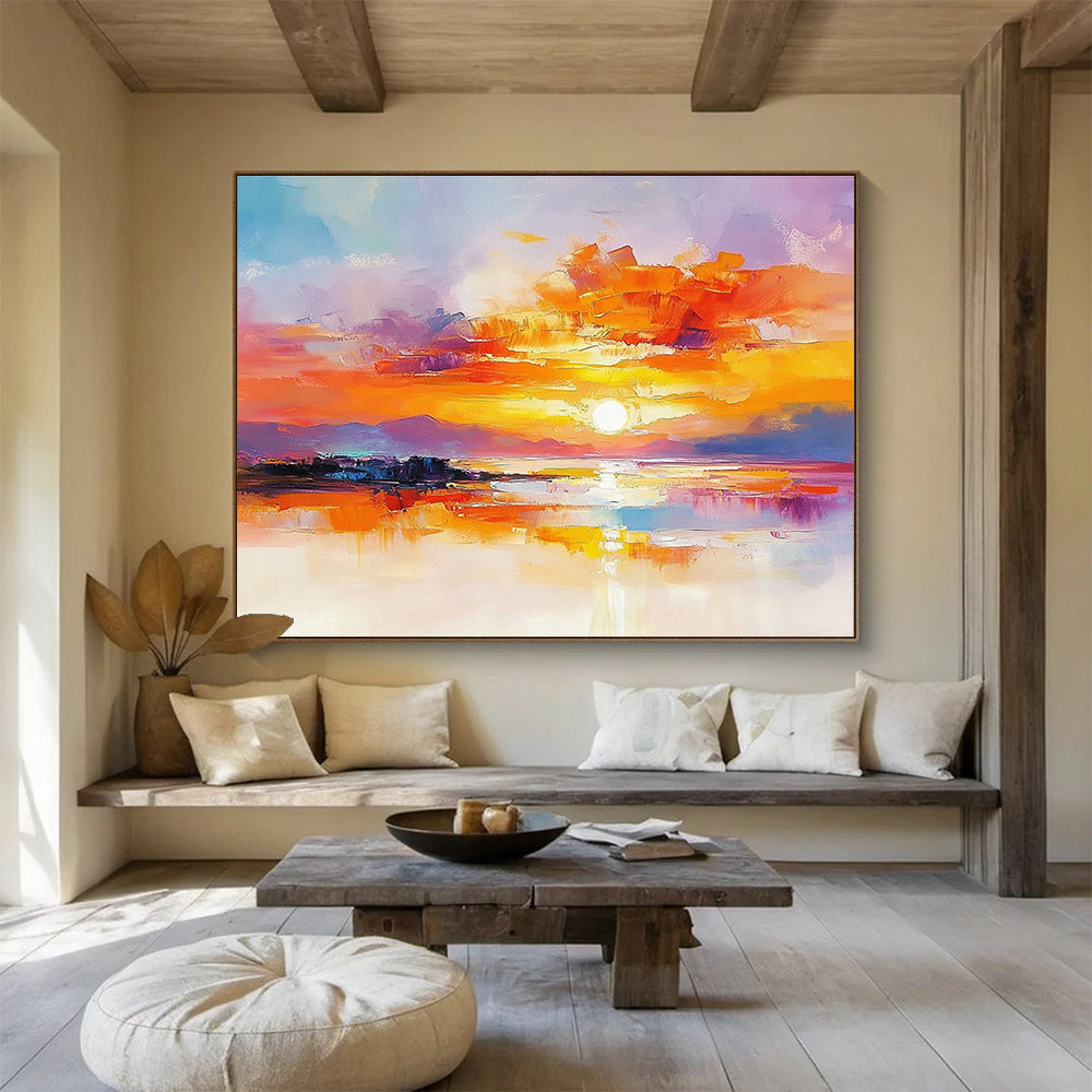 Vibrant Sunset Lake - Expressive Landscape Abstract Painting DYP014