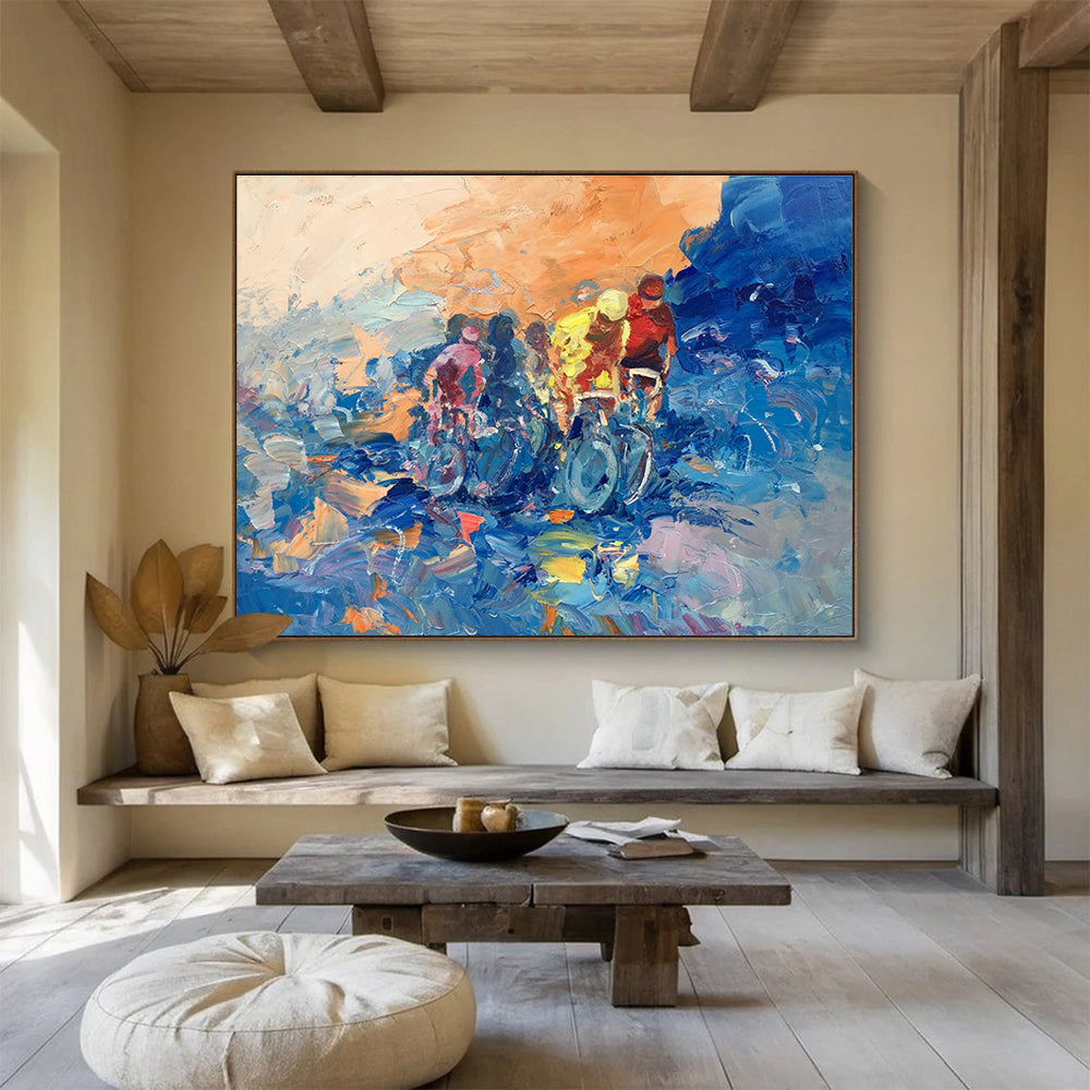 Cyclists in Motion Abstract Painting THY441