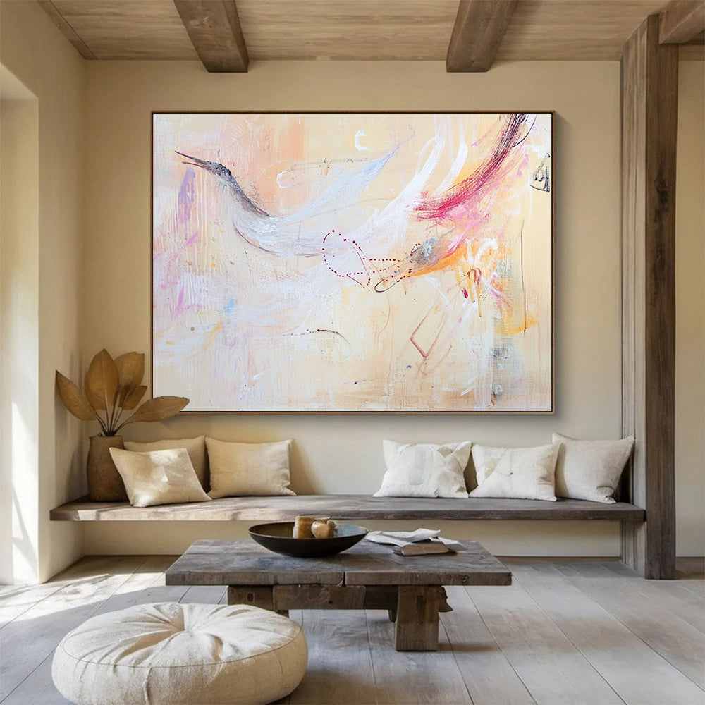 Ethereal Abstract Birds Painting with Soft Tones DYP543