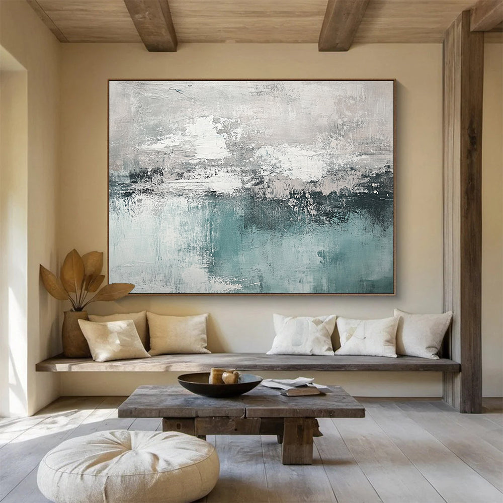 Gray and Teal Abstract Painting with Textured Layers DYP454
