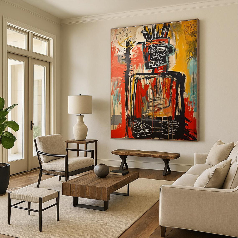 Tribal Chief Figure with Dripping Paint Abstract Painting ADGE108