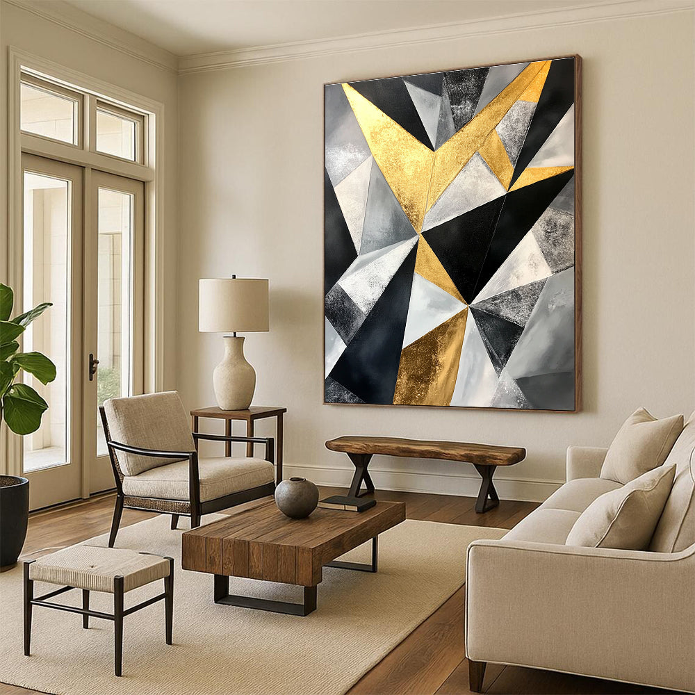 Geometric Gold Abstract Painting with Sharp Angles GER446