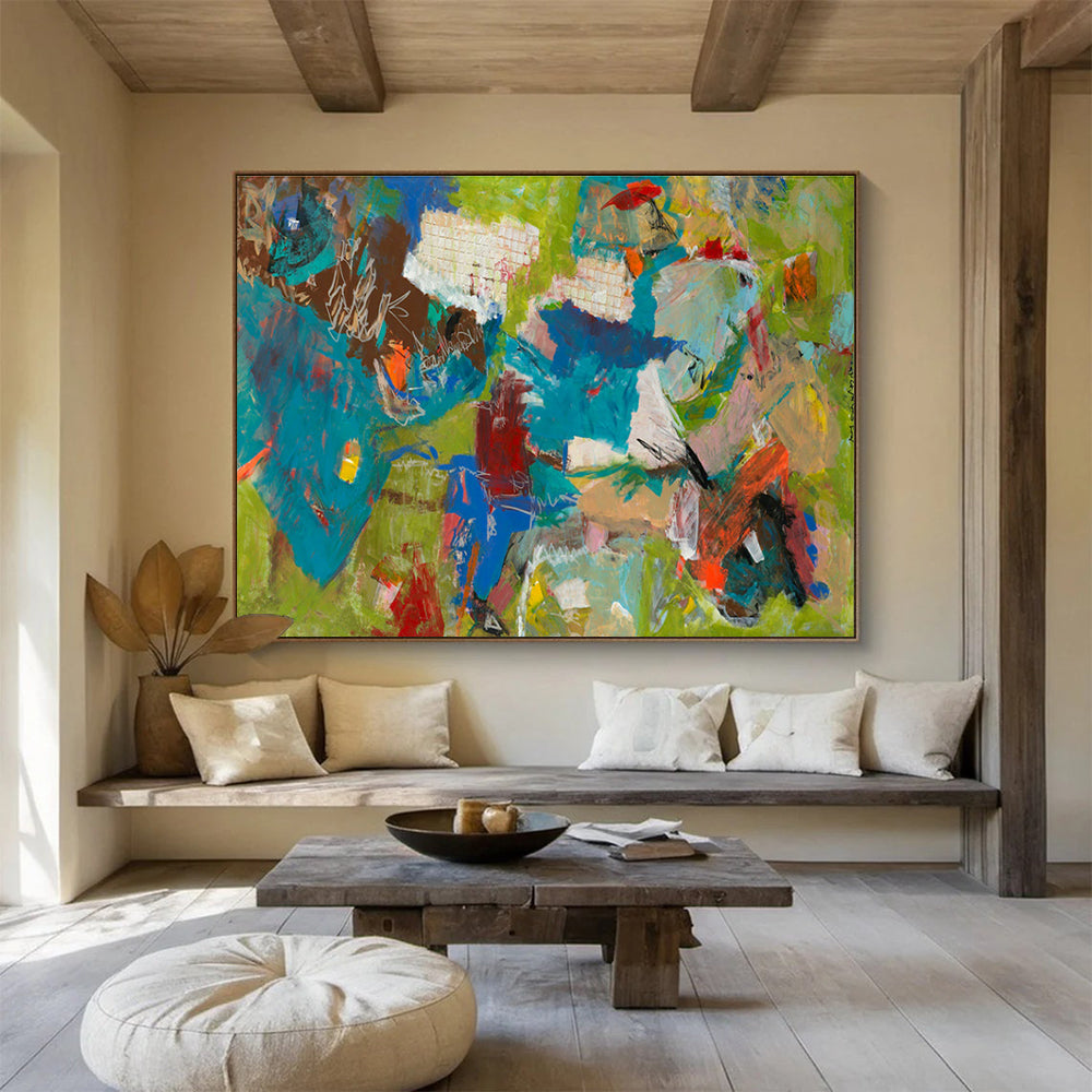 Bold Color Abstract Painting with Green, Blue, and Red Tones THY237
