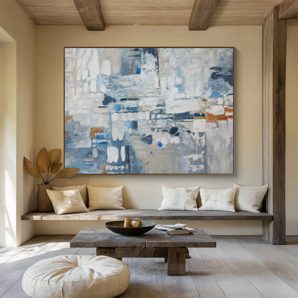 Blue Grey White Abstract Composition Painting THY017