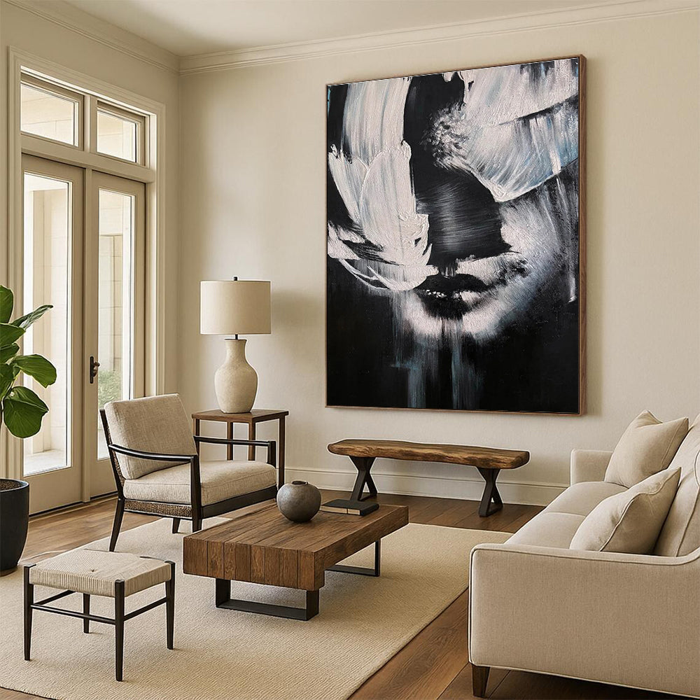 Black and White Portrait Abstract Painting with Textured Strokes ADGE331