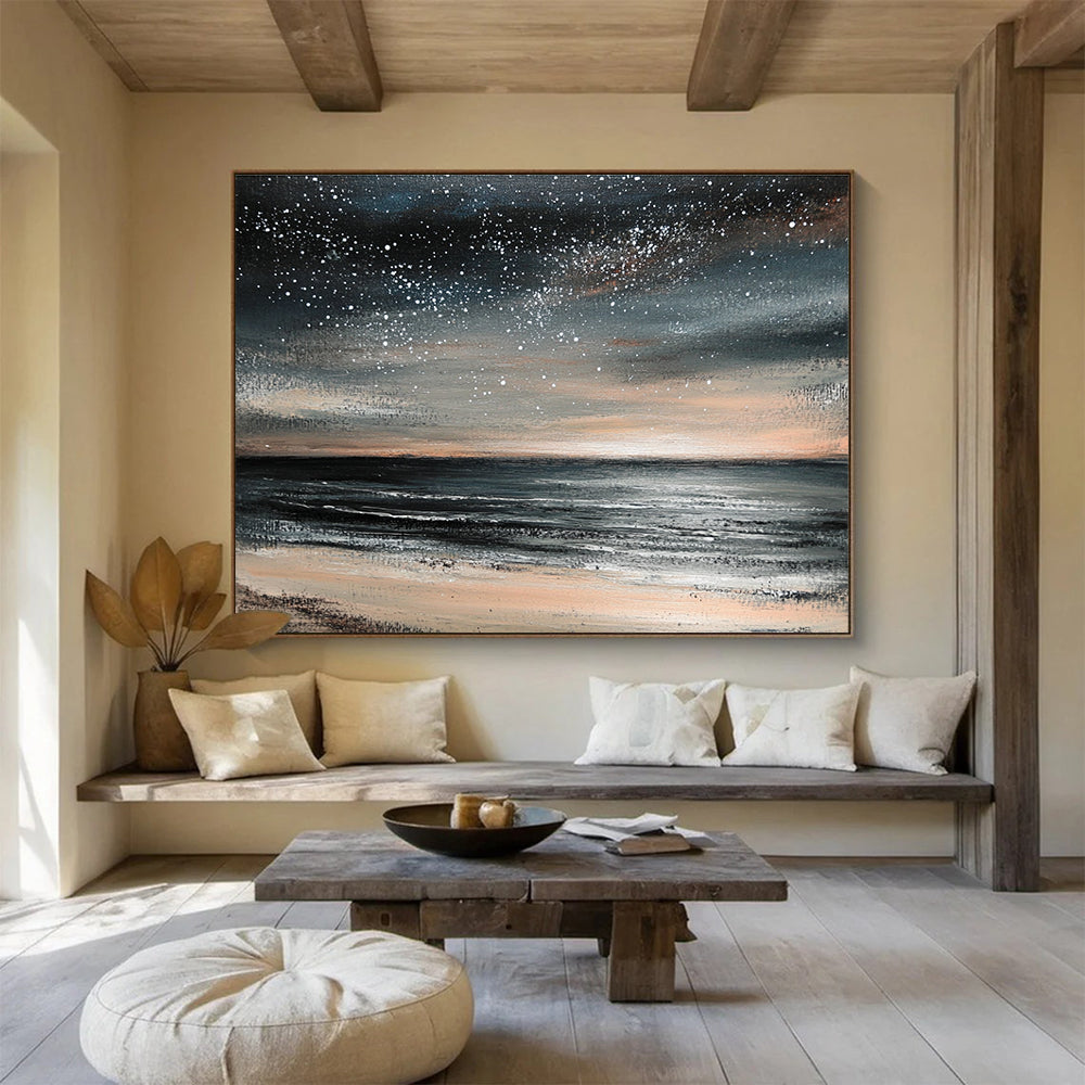 Starry - Sky and Beach Abstract Painting with Dark and Soft Tones DYP119