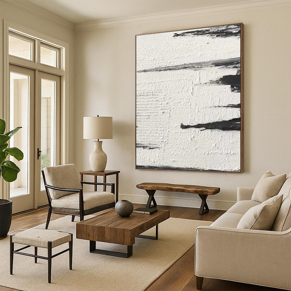 Black and White Subtle Textured Abstract Painting ADGE384