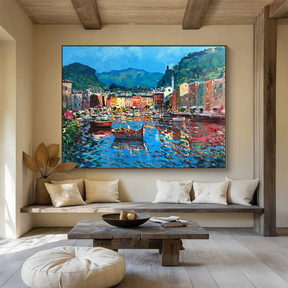 Harbor with Colorful Boats Impasto Painting THY459