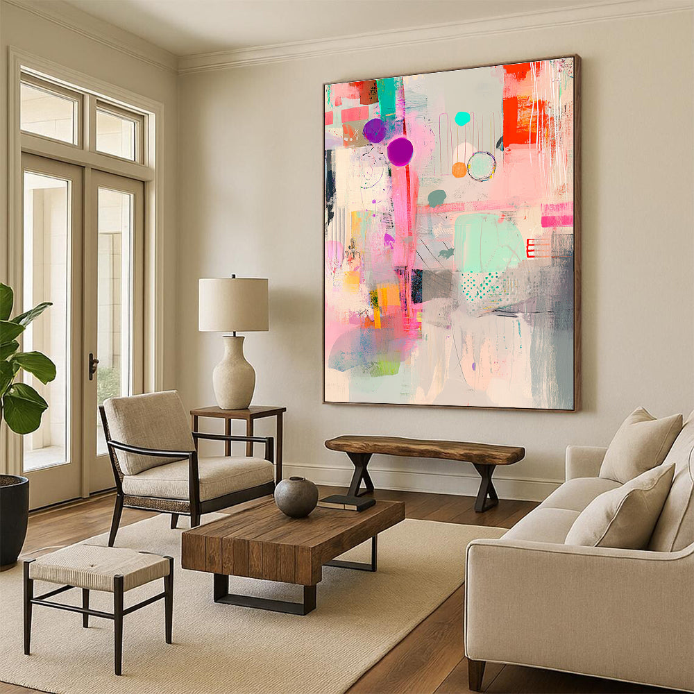 Vibrant Abstract Mosaic Painting with Eclectic Elements GER138