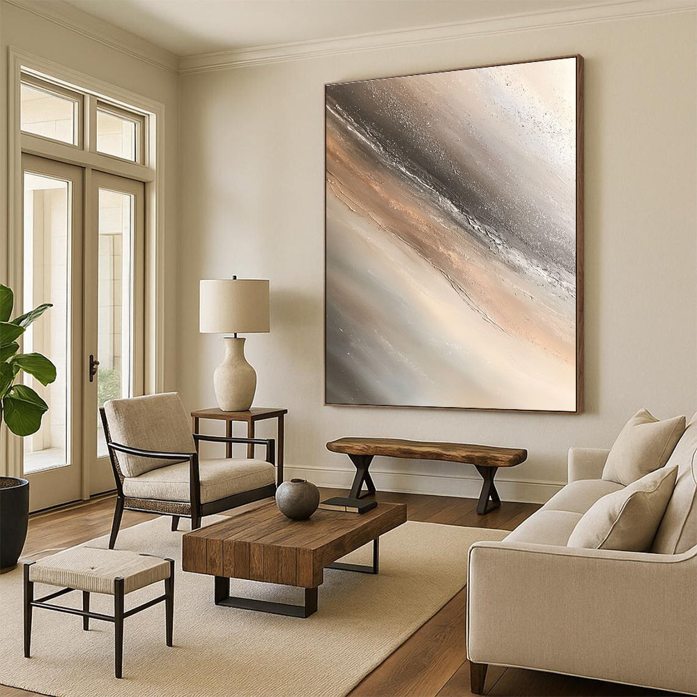 Beige Gray Abstract Painting with Subtle Textures GER794