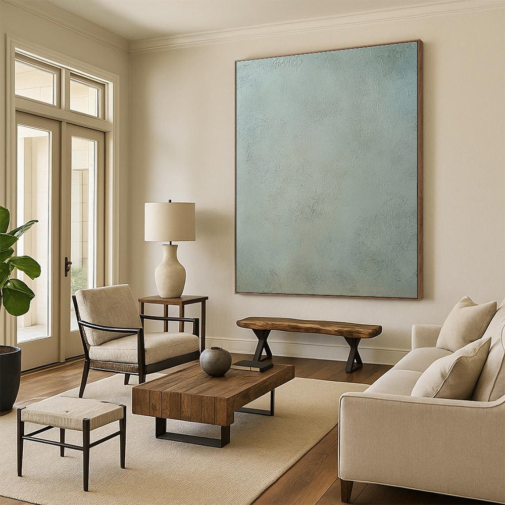 Light Green Textured Abstract Painting with Subtle Brushstrokes GER100