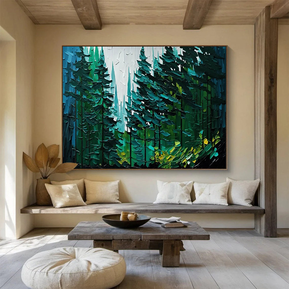 Forest Texture Abstract Painting with Greens and Blues THY308