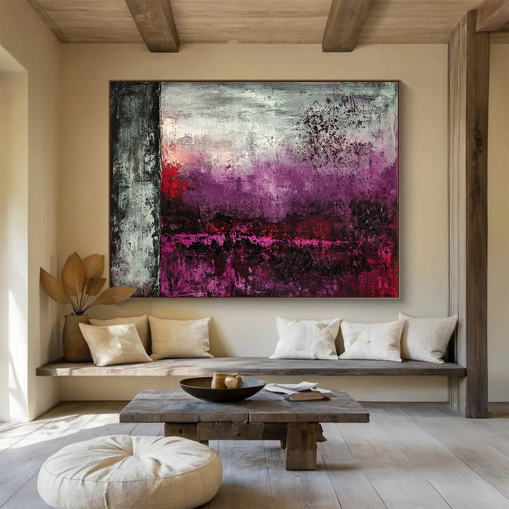 Dark Toned Abstract Landscape Painting with Purple and Red DYP492
