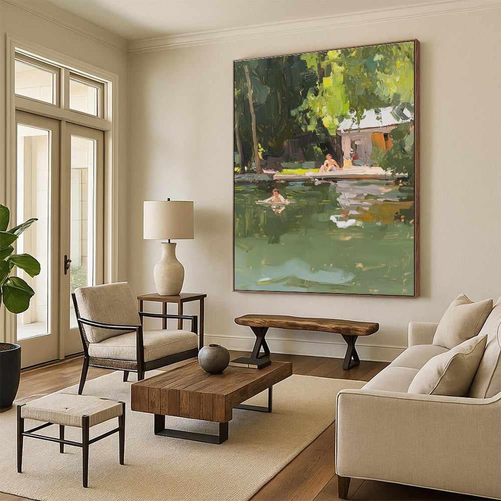 Outdoor Leisure Scene Painting with Natural Green Tones ADGE432