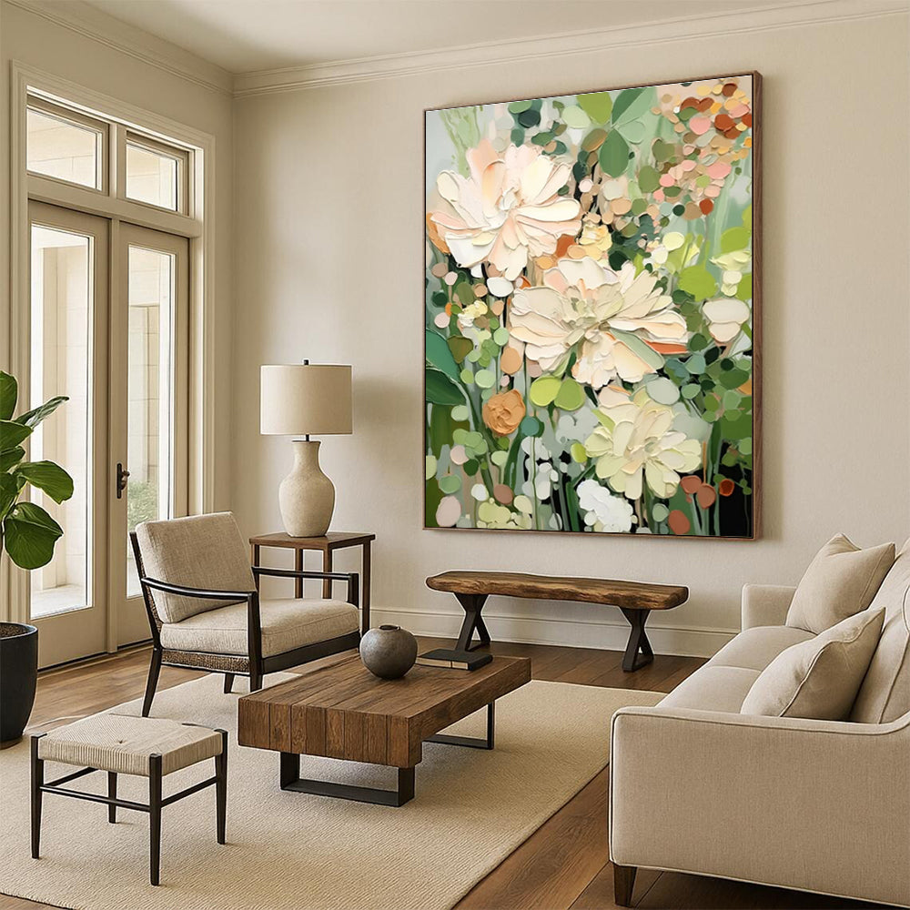 Textured Floral Abstract Painting with Soft Pastel Tones ADGE422