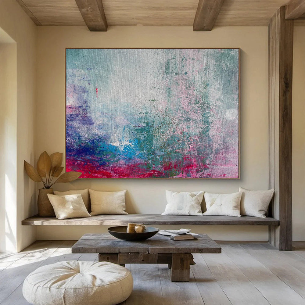 Blue Pink Abstract Painting with Dreamy, Ethereal Tones THY363