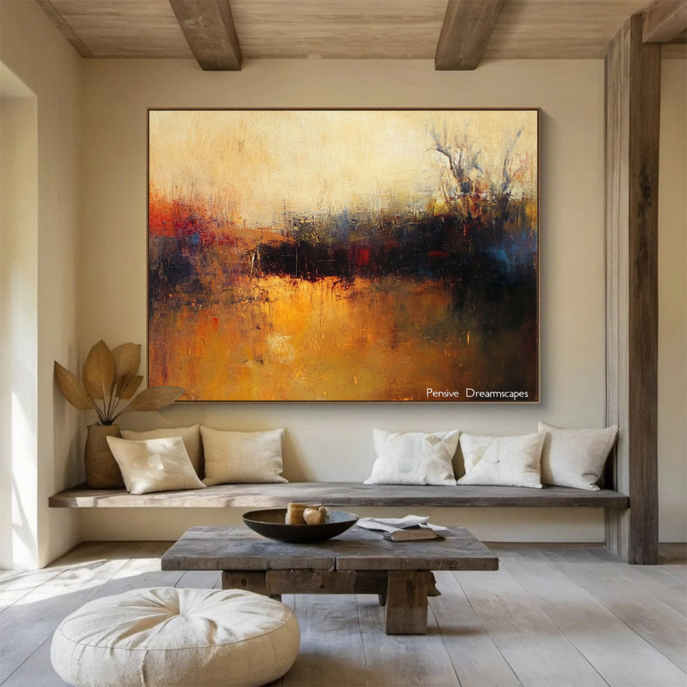 Misty Landscape Abstract Painting with Warm Earth Tones DYP502