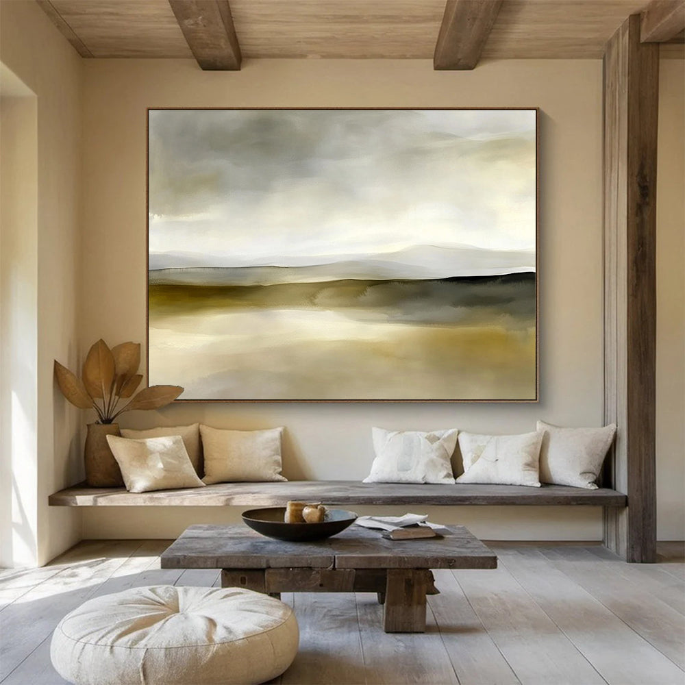 Neutral Landscape Abstract Painting in Gray and Beige DYP447