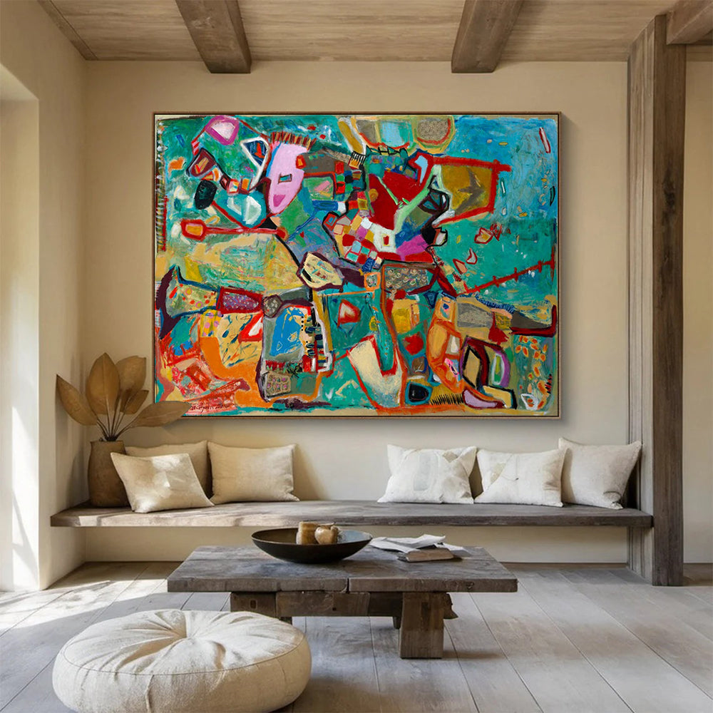 Colorful Geometric Abstract Painting with Mixed Bright Hues THY233