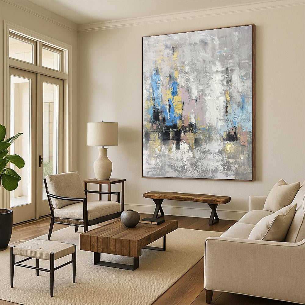 Gray Colorful Abstract City Painting ADGE248