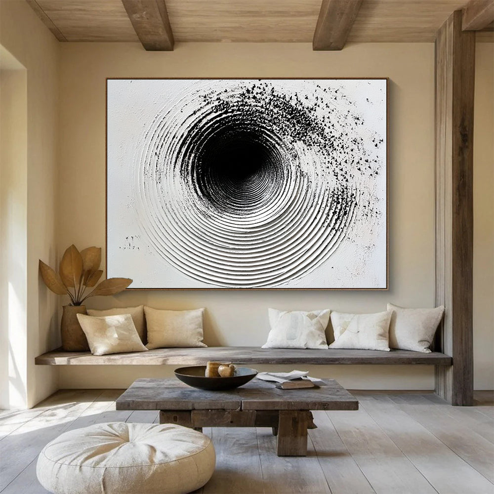 Black White Textured - Circle Abstract Painting DYP027