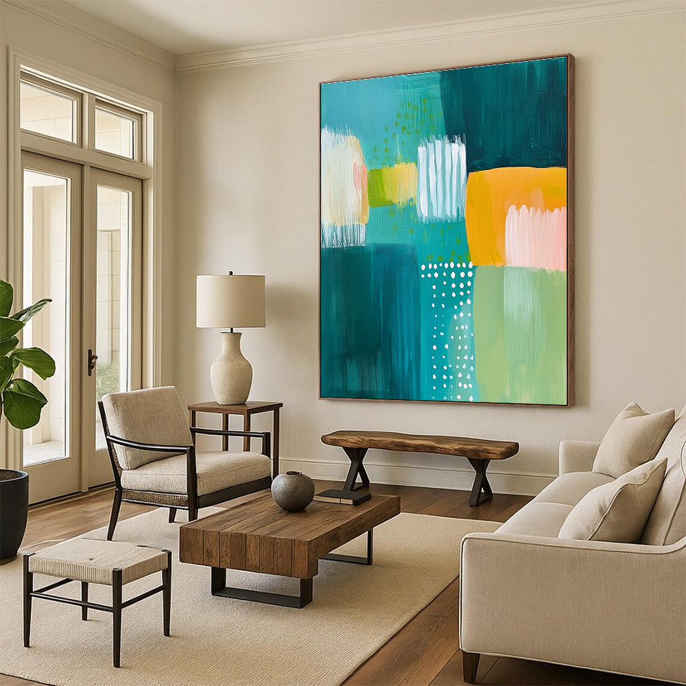 Teal Green Color Blocks Abstract Painting GER867