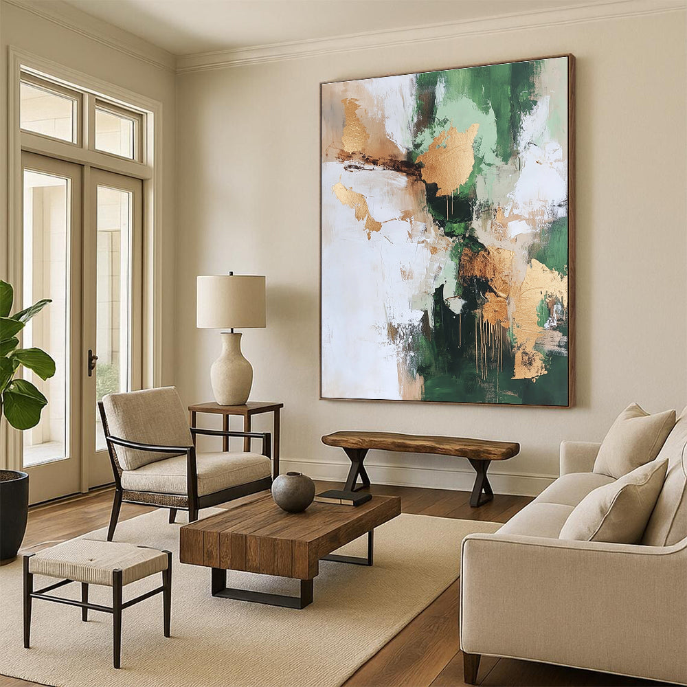 Green Gold and Beige Abstract Painting with Natural Luxury GER528
